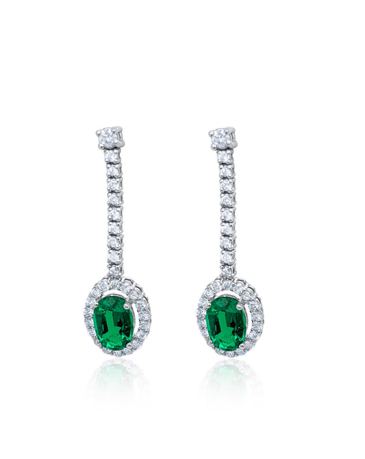 14k White Gold Diamond Earring with Emerald V0333