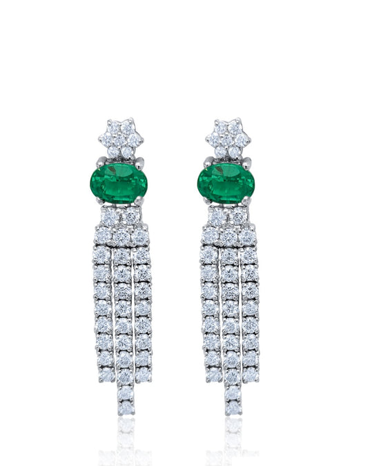 14k White Gold Diamond Earring with Emerald V0334